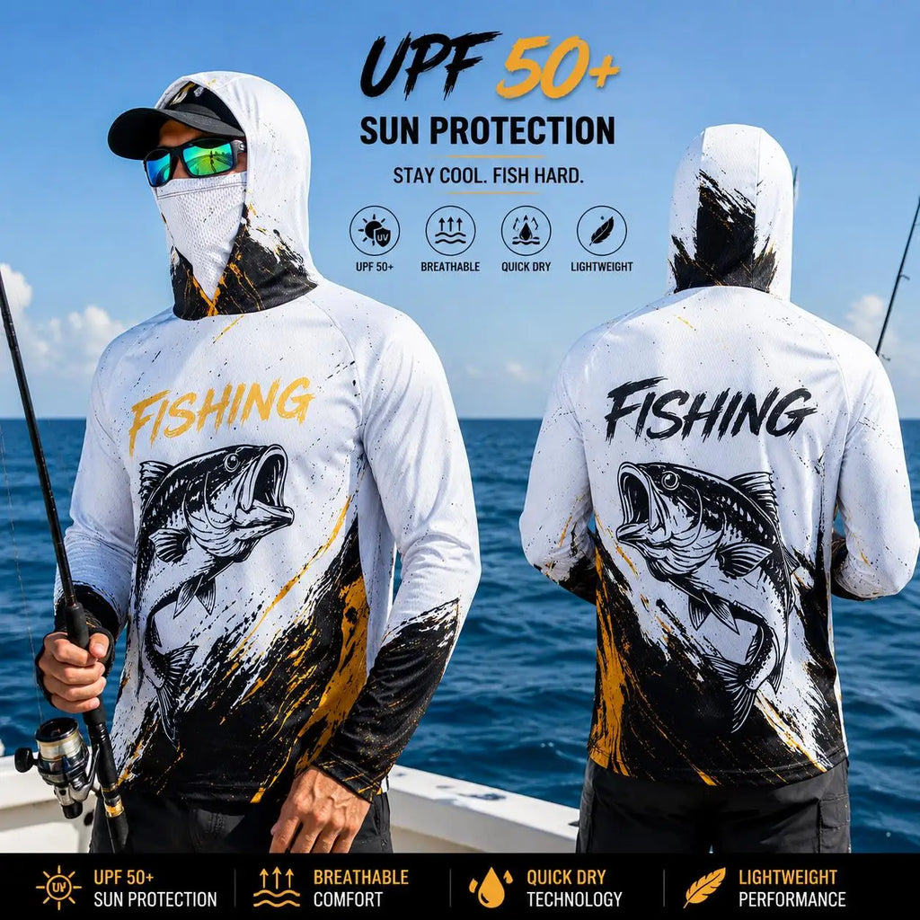 Outdoor Sun Protective Long Sleeve Fishing Top Neck Mask Print Unisex Back Large Fish‑Bone Lightweight Breathable Fishing Jersey