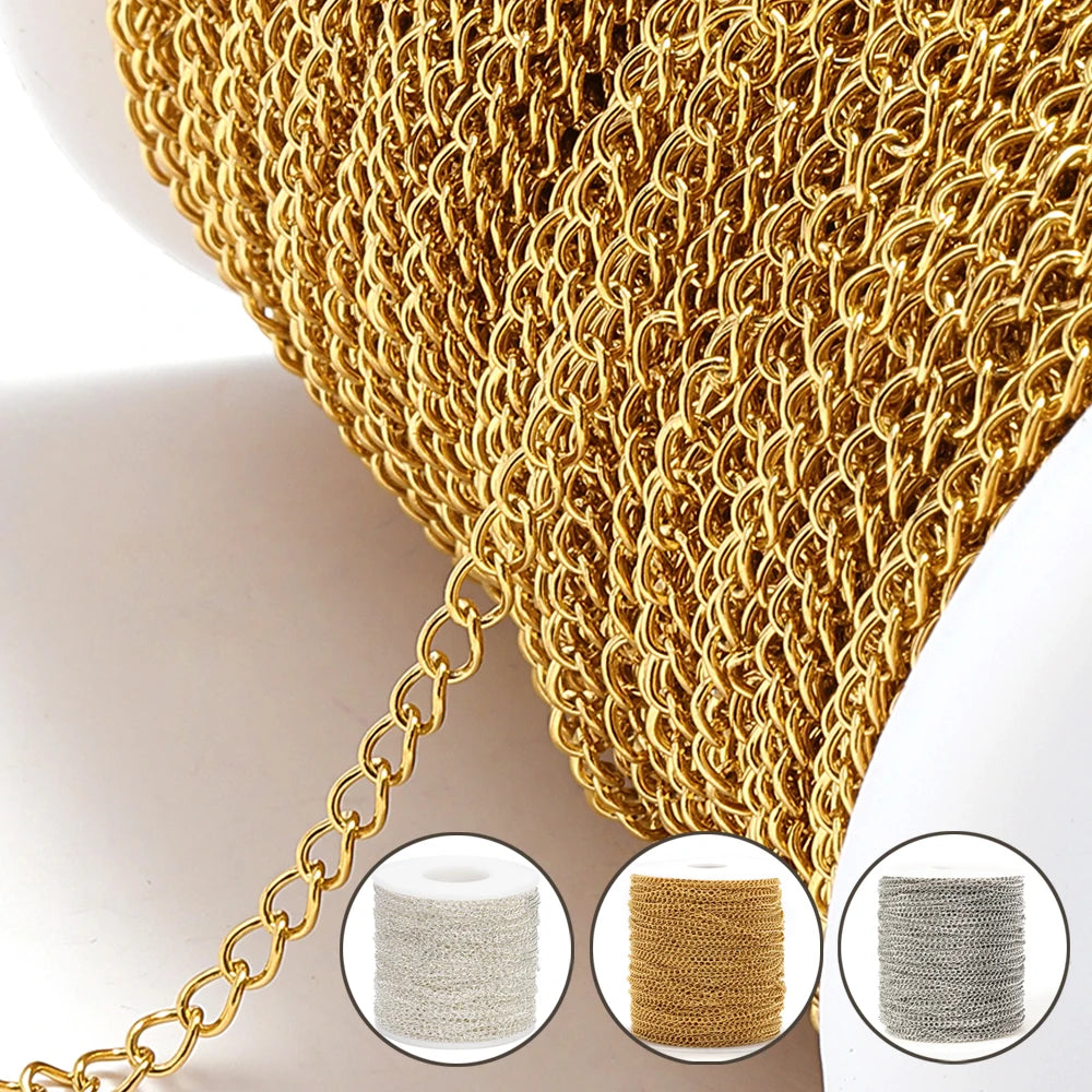 2 Meter Stainless Steel Extension Chain 2/3/4mm Gold Necklace Bracelet DIY Body Chain Accessories