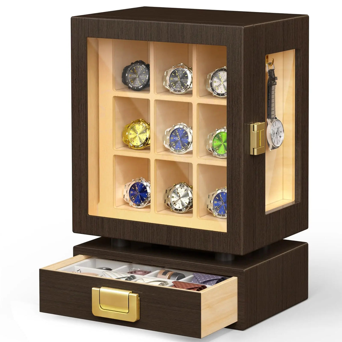 Custom Rectangle Wooden Watch Storage Box Solid Walnut Display Case Drawer Waterproof Large Capacity Modern Watch Organizer For