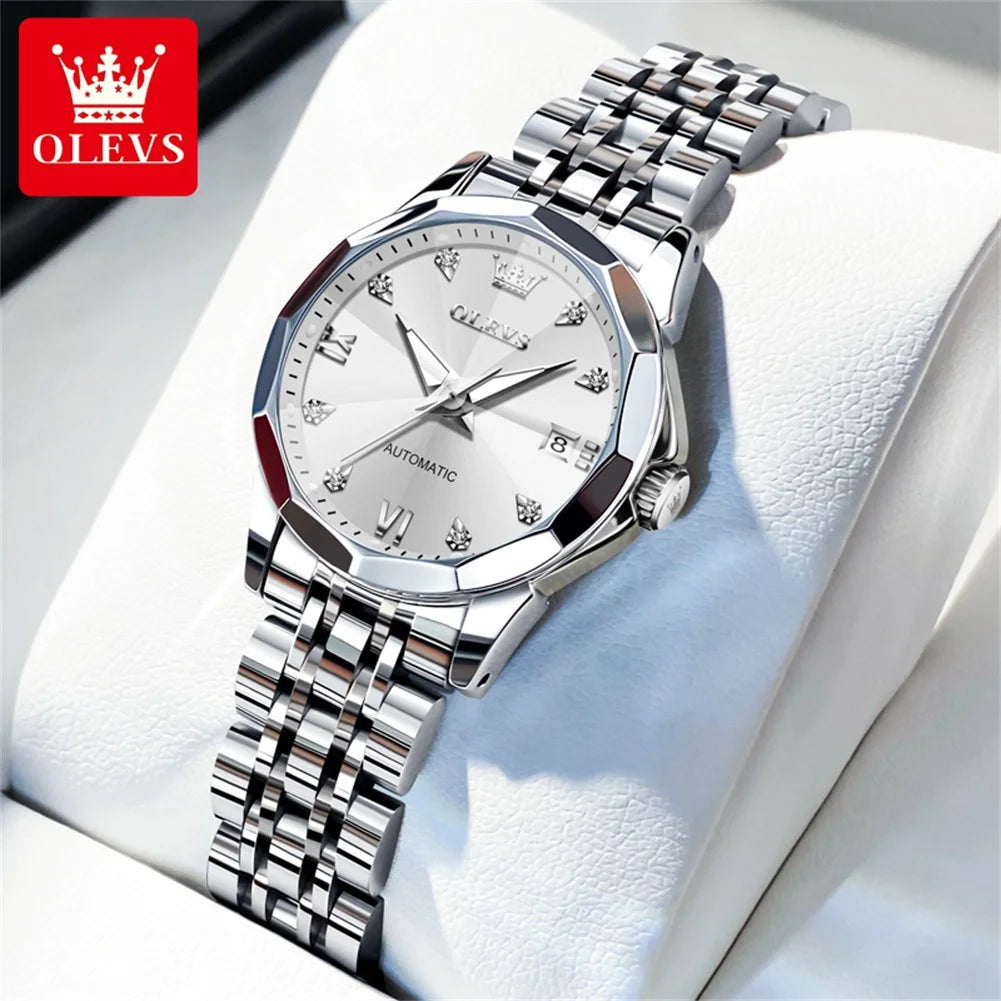 OLEVS 9982 Women's Watches Sparkling Shining Diamond Scale Original Automatic Mechanical Wristwatch for Lady Waterproof