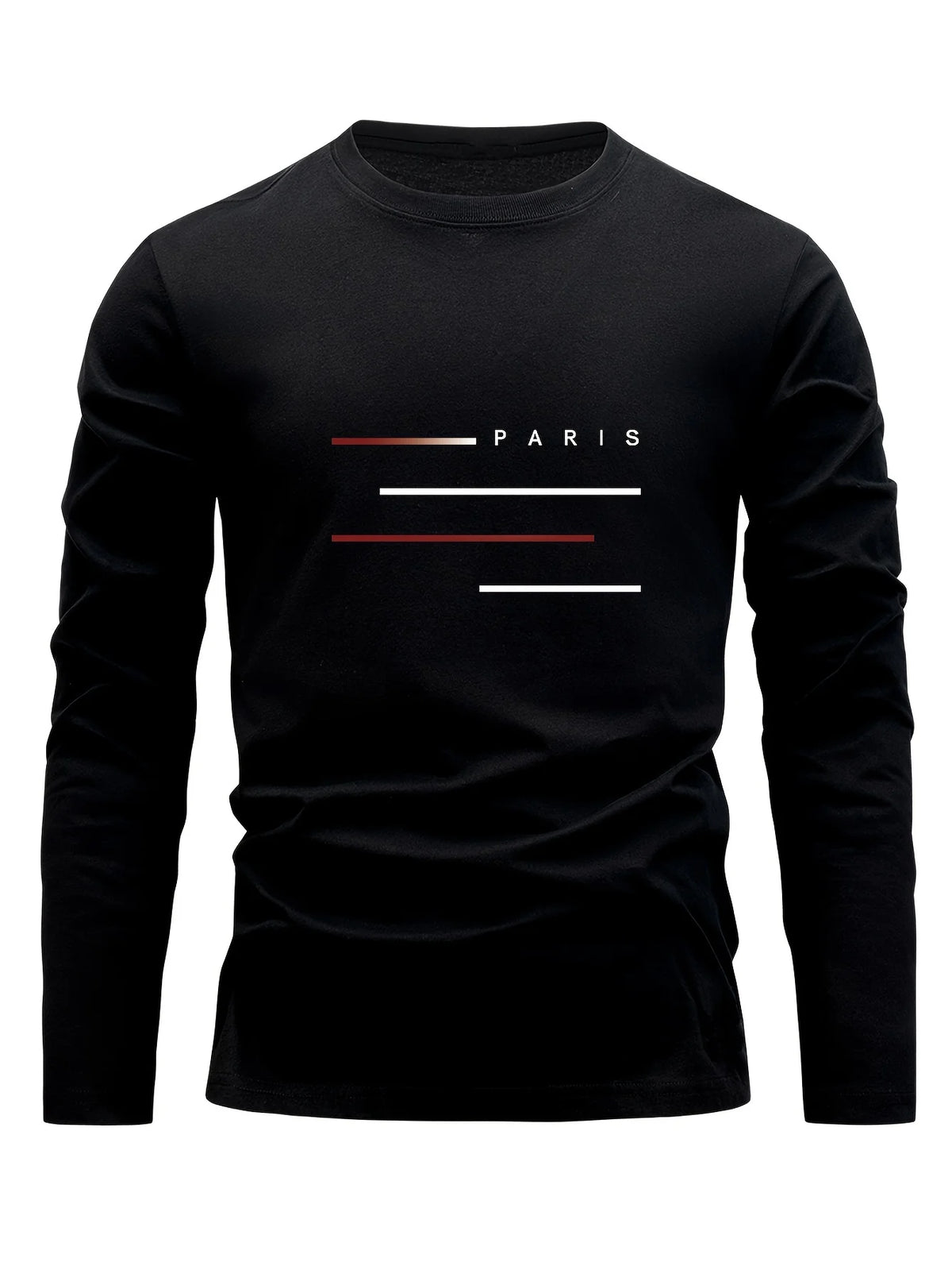 100% cotton men's long sleeved round neck loose Paris letter printed autumn and winter casual versatile T-shirt top
