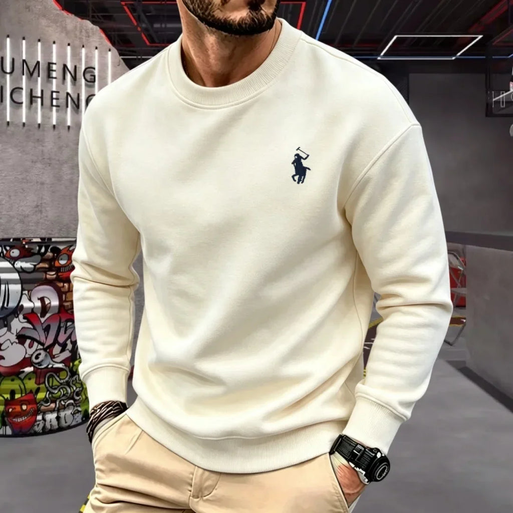 Soft cotton high-end brand men's long sleeved round neck T-shirt autumn fashion embroidered loose Korean sweatshirt casual top