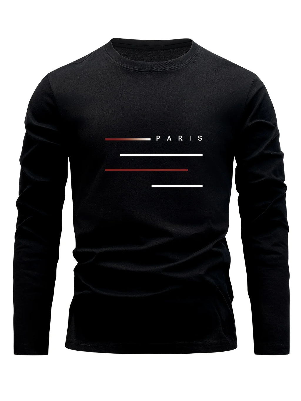 100% cotton men's long sleeved round neck loose Paris letter printed autumn and winter casual versatile T-shirt top