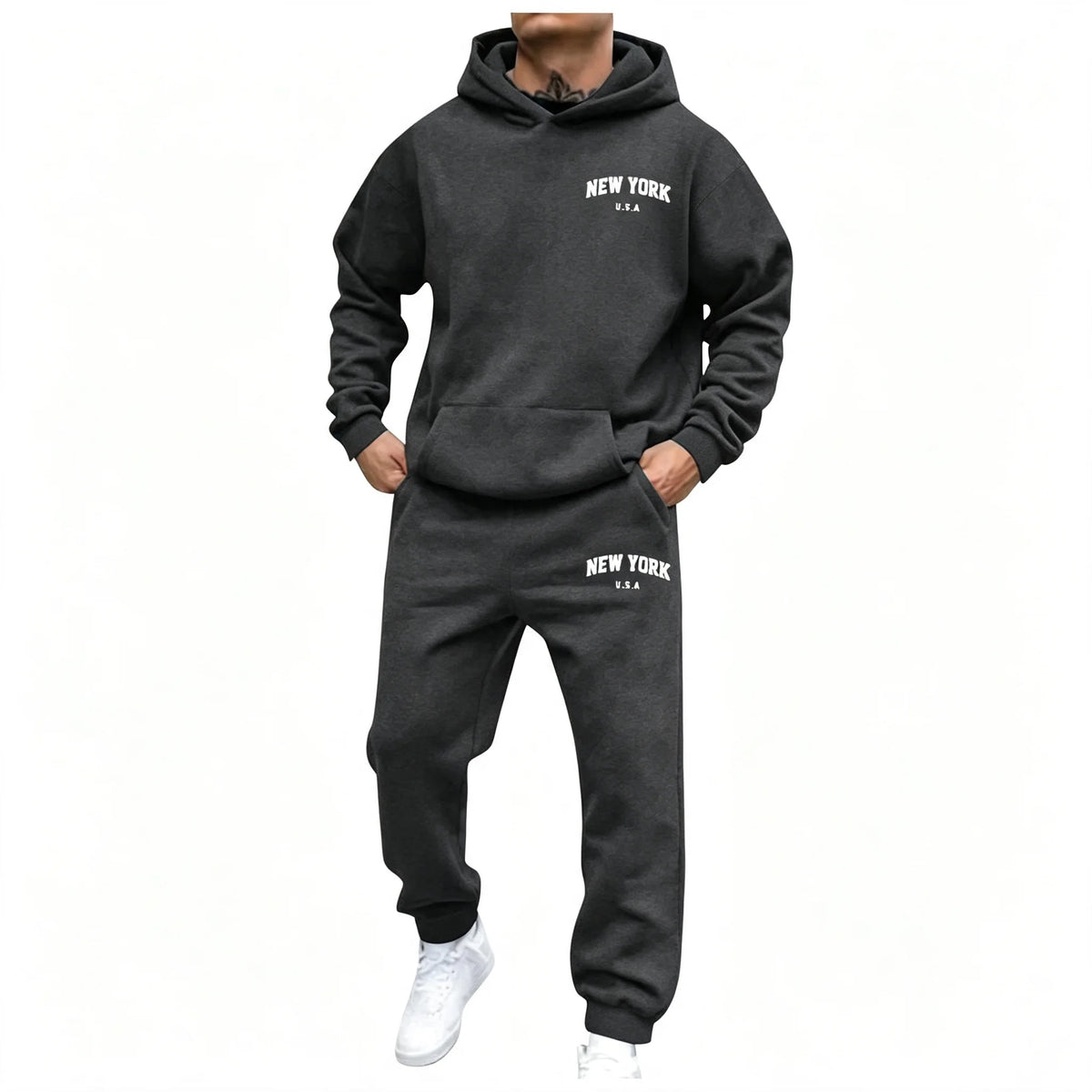 Men Women Autumn Winter Hooded Cotton Pants Set Fashion Casual Letter