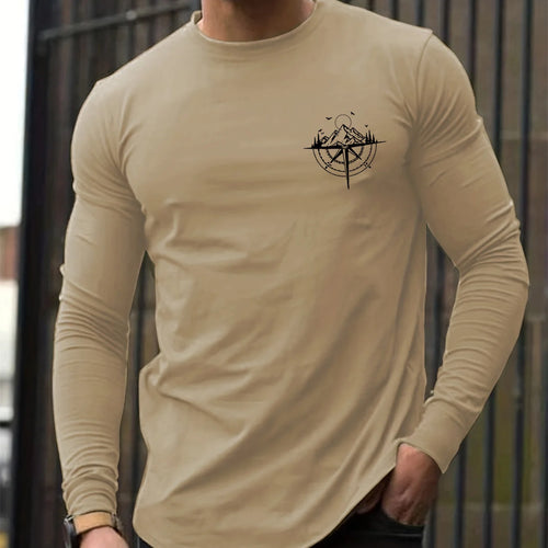 100% Pure Cotton Men's Long Sleeved Round Neck Loose Mountain and