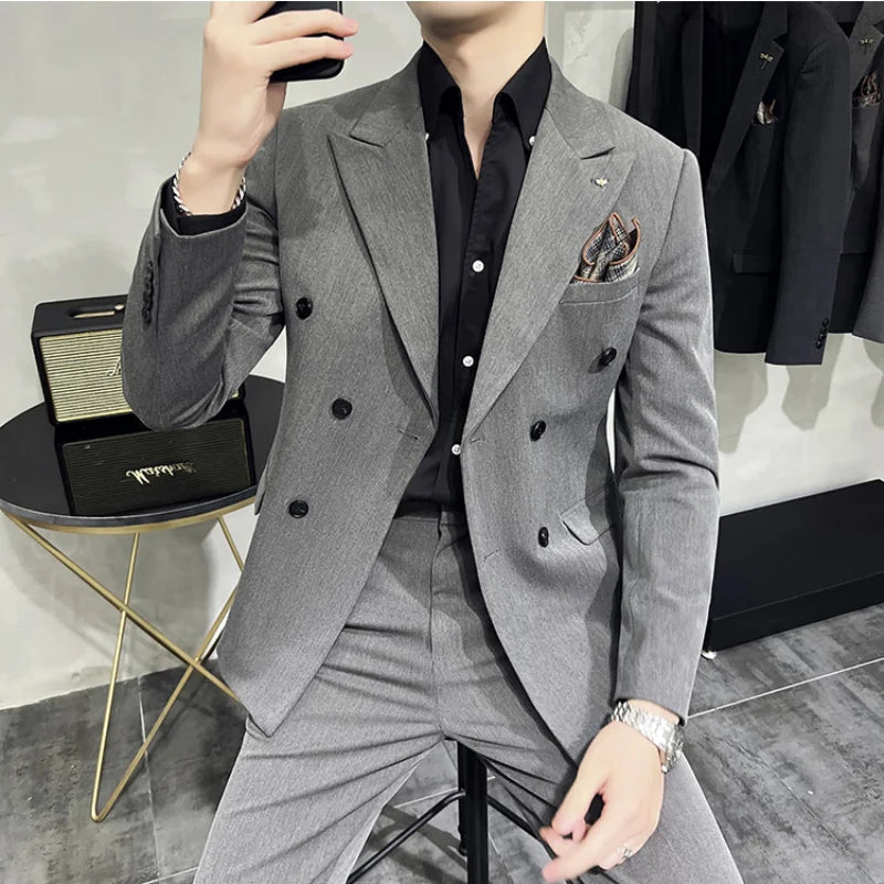 Men's Classic Double-breasted Suit Suit (suit+pants) 7XL-S Men's