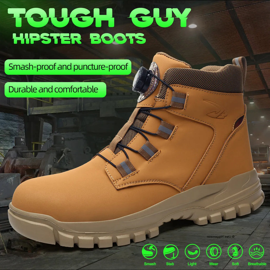 Rotating Button Work Shoes for Men Anti Puncture Protective Boots