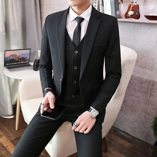 S-8XL (Blazer+ Vest + Pants) Men's Fashion Casual Outdoor Gentleman