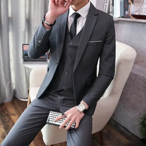 S-8XL (Blazer+ Vest + Pants) Men's Fashion Casual Outdoor Gentleman