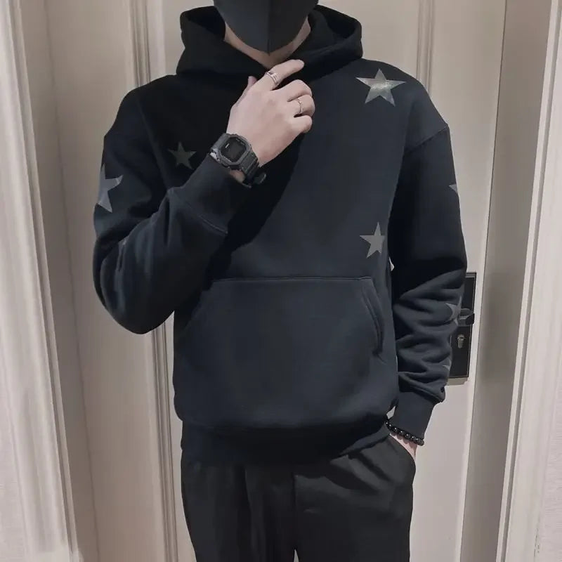 Hoodies Graphic Sweatshirt for Men Black Hip Hop Male Clothes Loose