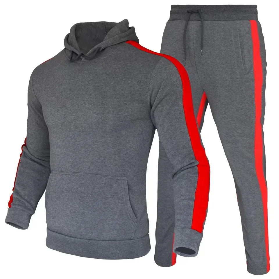 2026 Men's Autumn and Winter New Striped Hooded Sweatshirt+Pants