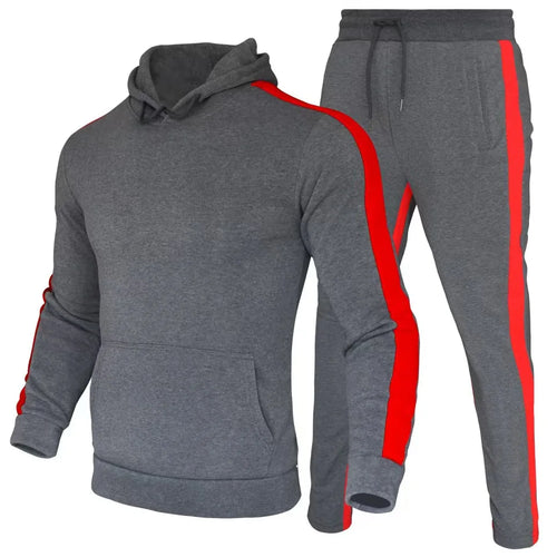 2026 Men's Autumn and Winter New Striped Hooded Sweatshirt+Pants