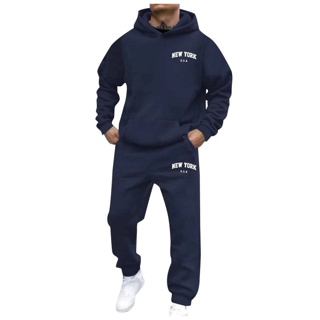 Men Women Autumn Winter Hooded Cotton Pants Set Fashion Casual Letter