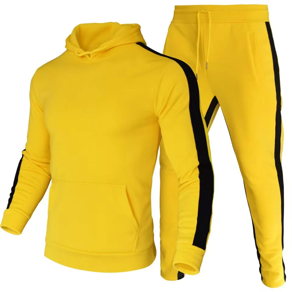 2026 Men's Autumn and Winter New Striped Hooded Sweatshirt+Pants