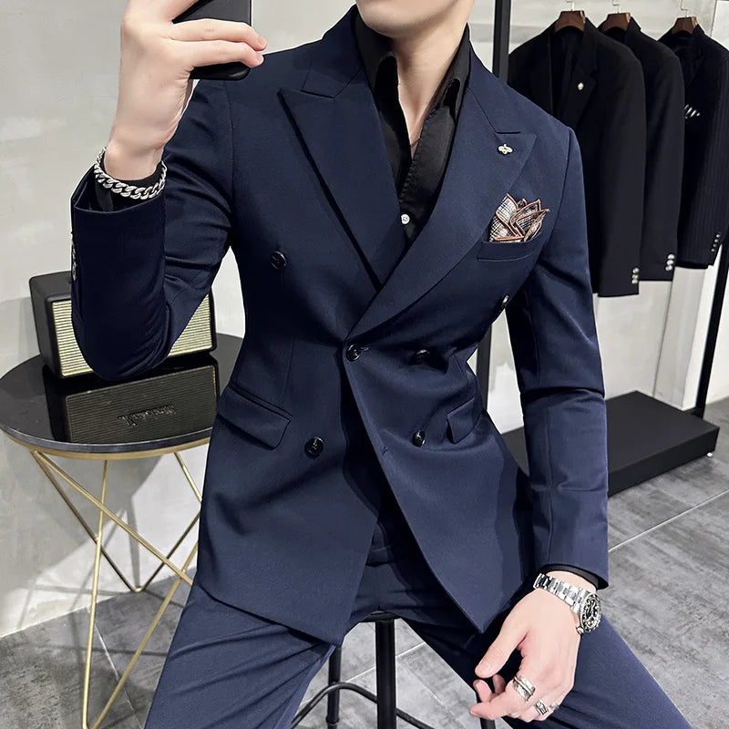 Men's Classic Double-breasted Suit Suit (suit+pants) 7XL-S Men's