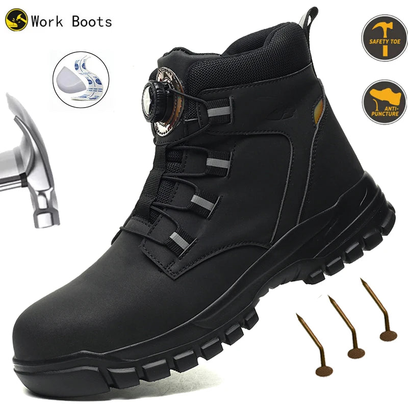 Rotating Button Work Shoes for Men Anti Puncture Protective Boots