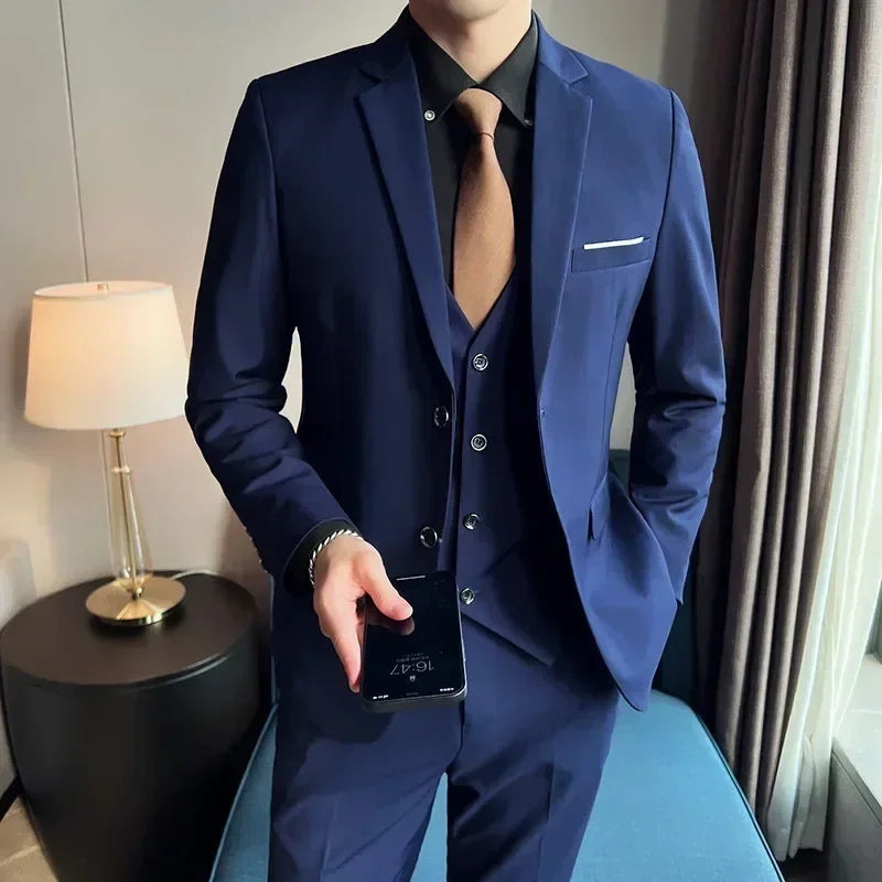 S-8XL (Blazer+ Vest + Pants) Men's Fashion Casual Outdoor Gentleman