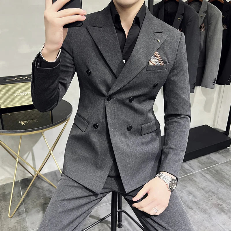 Men's Classic Double-breasted Suit Suit (suit+pants) 7XL-S Men's