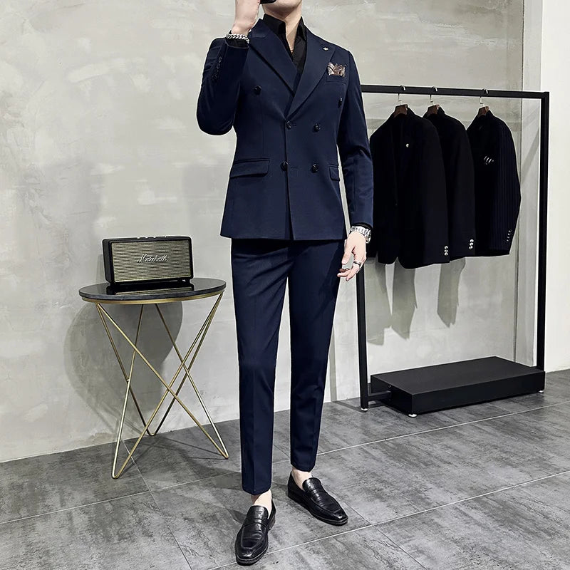 Men's Classic Double-breasted Suit Suit (suit+pants) 7XL-S Men's