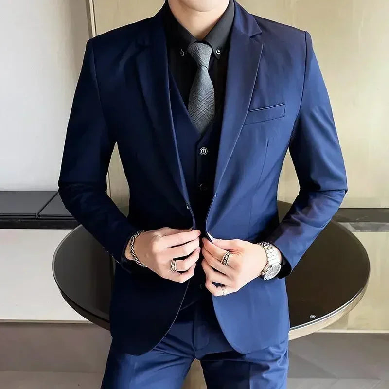 S-8XL (Blazer+ Vest + Pants) Men's Fashion Casual Outdoor Gentleman