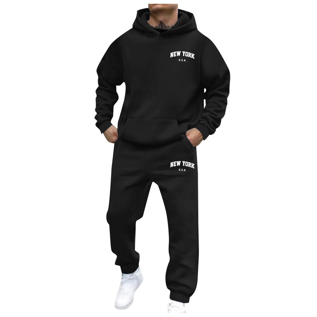 Men Women Autumn Winter Hooded Cotton Pants Set Fashion Casual Letter