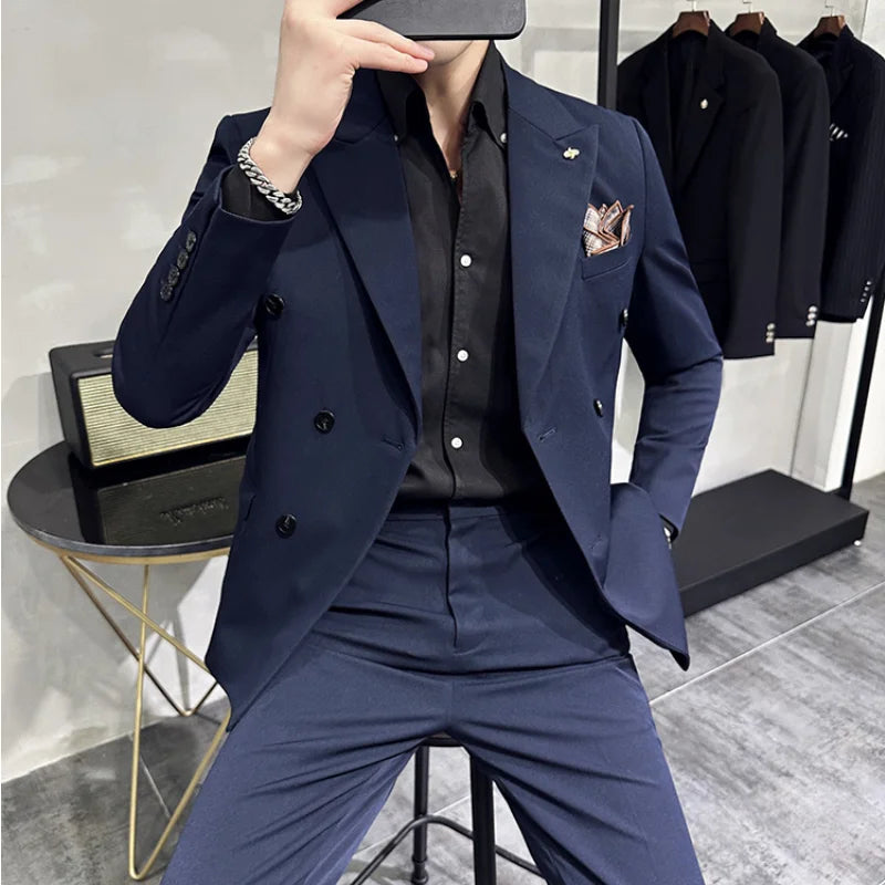 Men's Classic Double-breasted Suit Suit (suit+pants) 7XL-S Men's