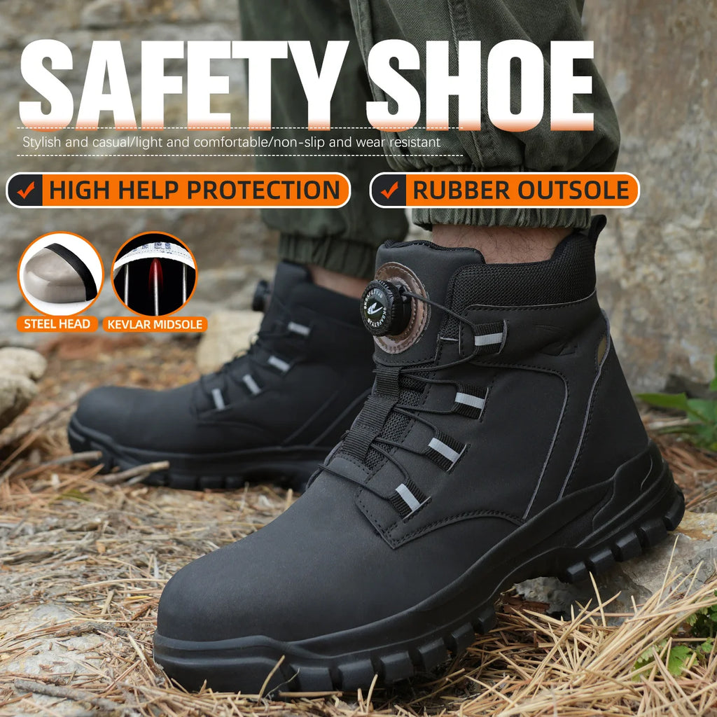 Rotating Button Work Shoes for Men Anti Puncture Protective Boots