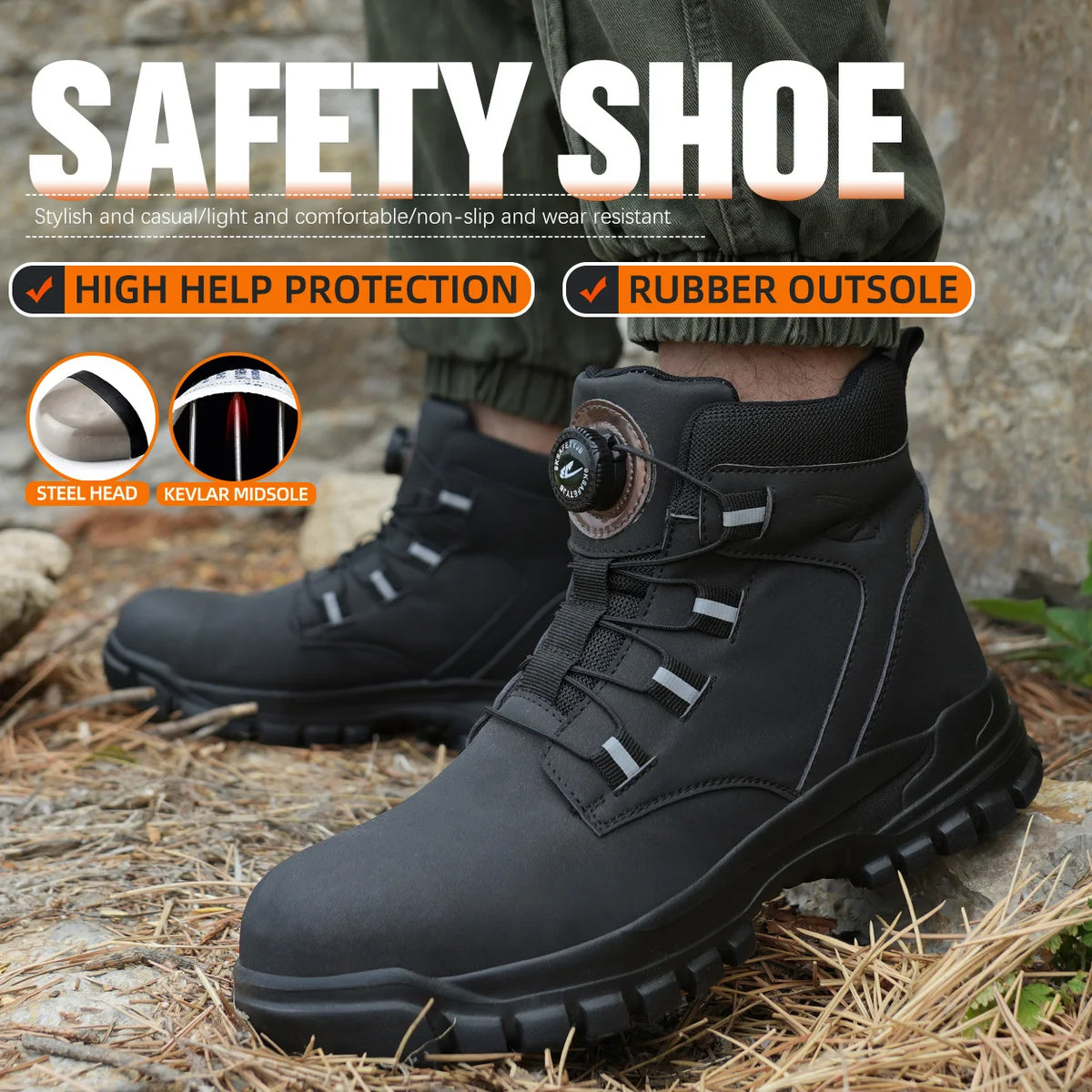Rotating Button Work Shoes for Men Anti Puncture Protective Boots