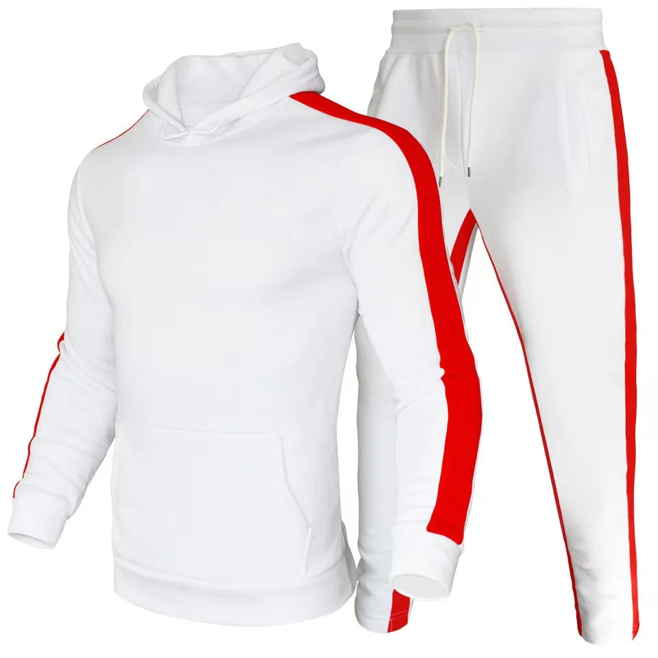 2026 Men's Autumn and Winter New Striped Hooded Sweatshirt+Pants