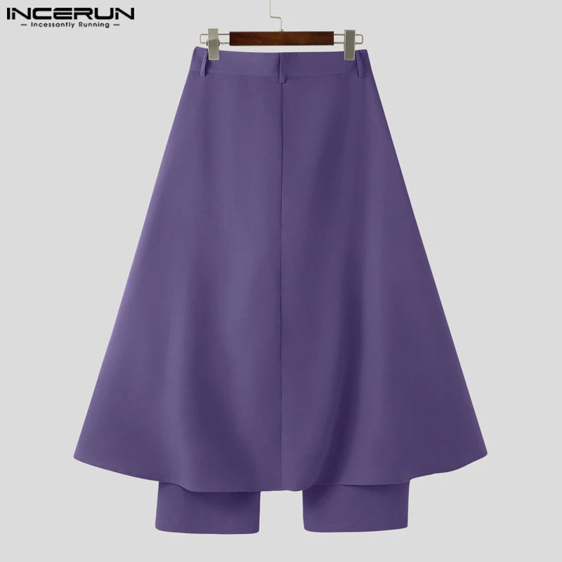 INCERUN Men Irregular Pants Solid Color Button Joggers Loose Casual