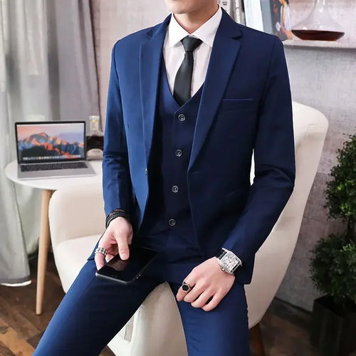 S-8XL (Blazer+ Vest + Pants) Men's Fashion Casual Outdoor Gentleman