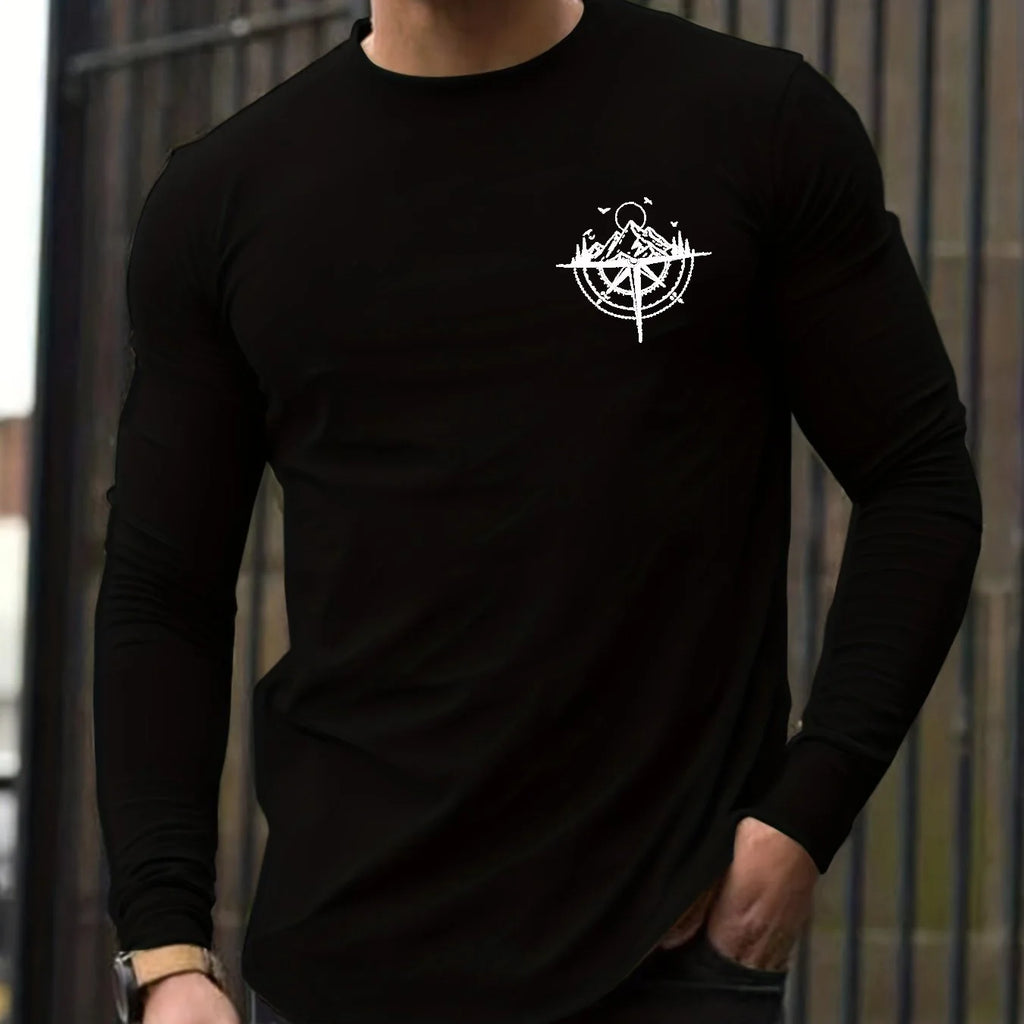 100% Pure Cotton Men's Long Sleeved Round Neck Loose Mountain and