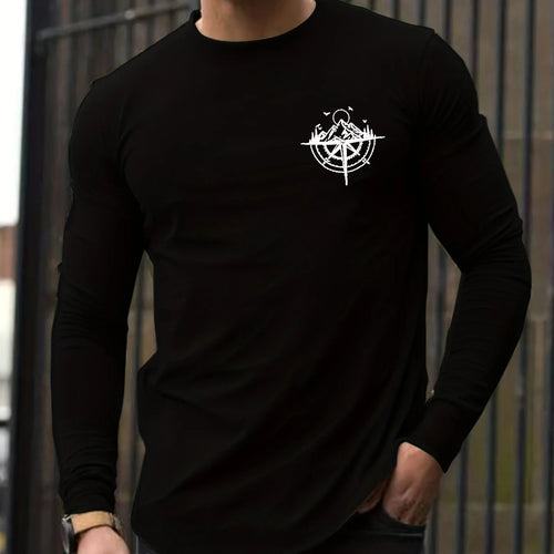 100% Pure Cotton Men's Long Sleeved Round Neck Loose Mountain and