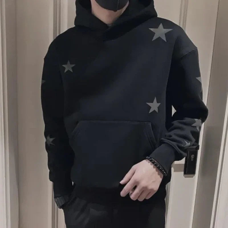 Hoodies Graphic Sweatshirt for Men Black Hip Hop Male Clothes Loose