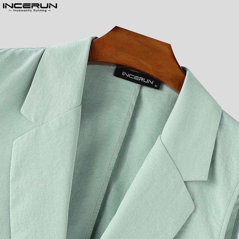 INCERUN Summer Men's Sets Solid Color Sleeveless Tops Tee Buttons