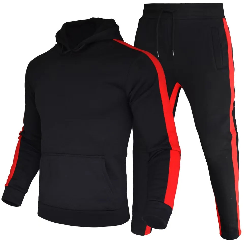 2026 Men's Autumn and Winter New Striped Hooded Sweatshirt+Pants