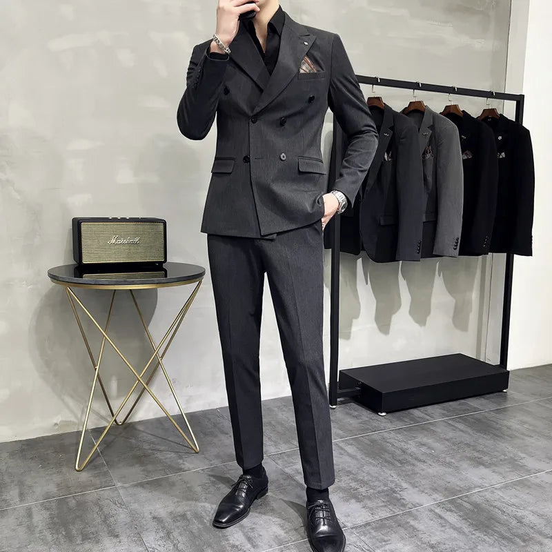 Men's Classic Double-breasted Suit Suit (suit+pants) 7XL-S Men's