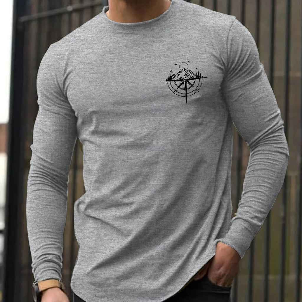 100% Pure Cotton Men's Long Sleeved Round Neck Loose Mountain and