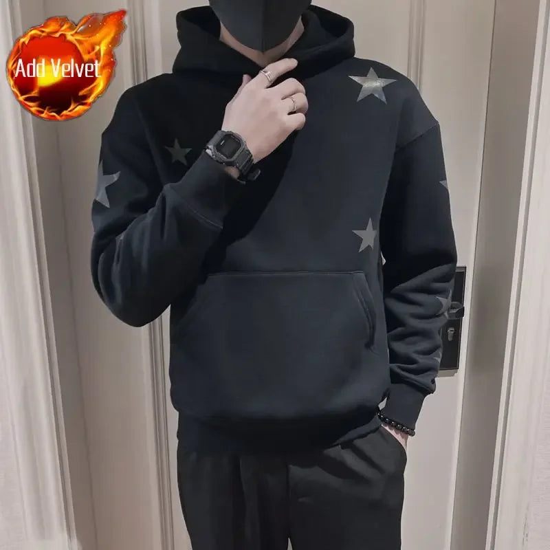 Hoodies Graphic Sweatshirt for Men Black Hip Hop Male Clothes Loose