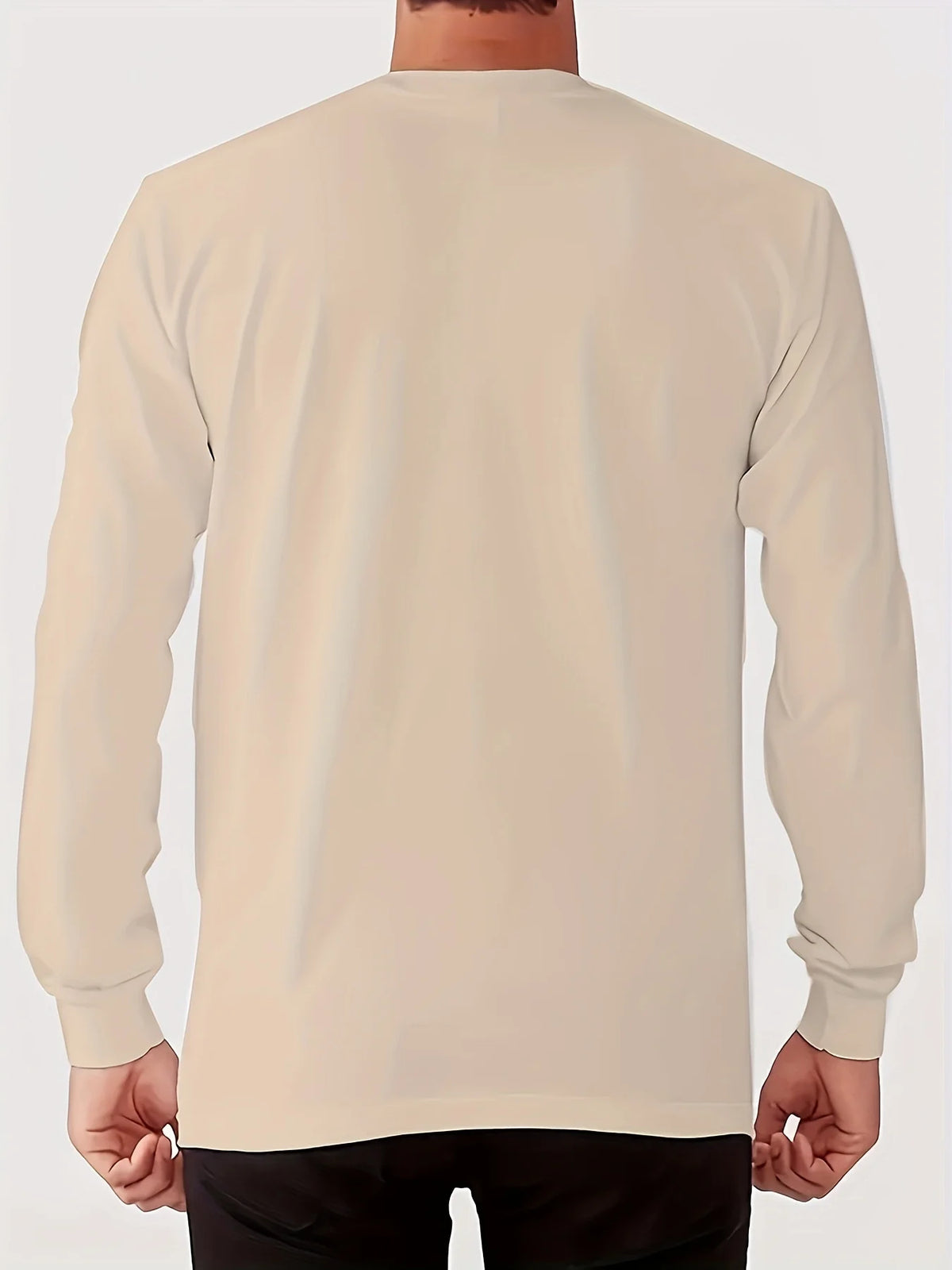 100% Pure Cotton Men's Long Sleeved Round Neck Loose Mountain and