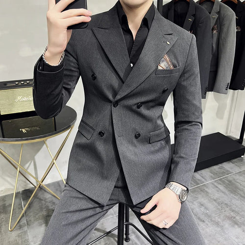 Men's Classic Double-breasted Suit Suit (suit+pants) 7XL-S Men's