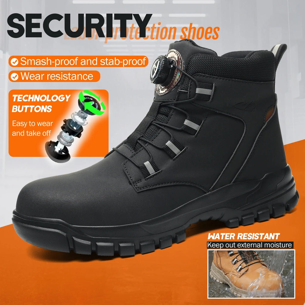 Rotating Button Work Shoes for Men Anti Puncture Protective Boots