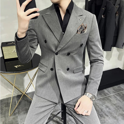 Men's Classic Double-breasted Suit Suit (suit+pants) 7XL-S Men's