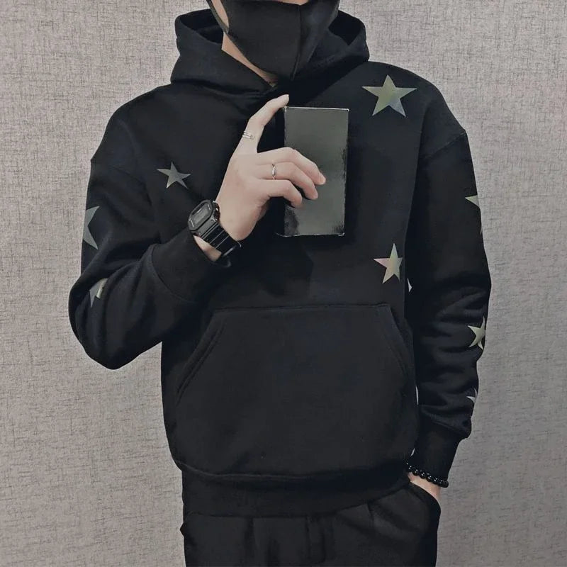 Hoodies Graphic Sweatshirt for Men Black Hip Hop Male Clothes Loose
