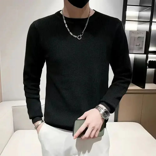 White Knitted Sweaters for Men Round Collar Green Crewneck Pullovers