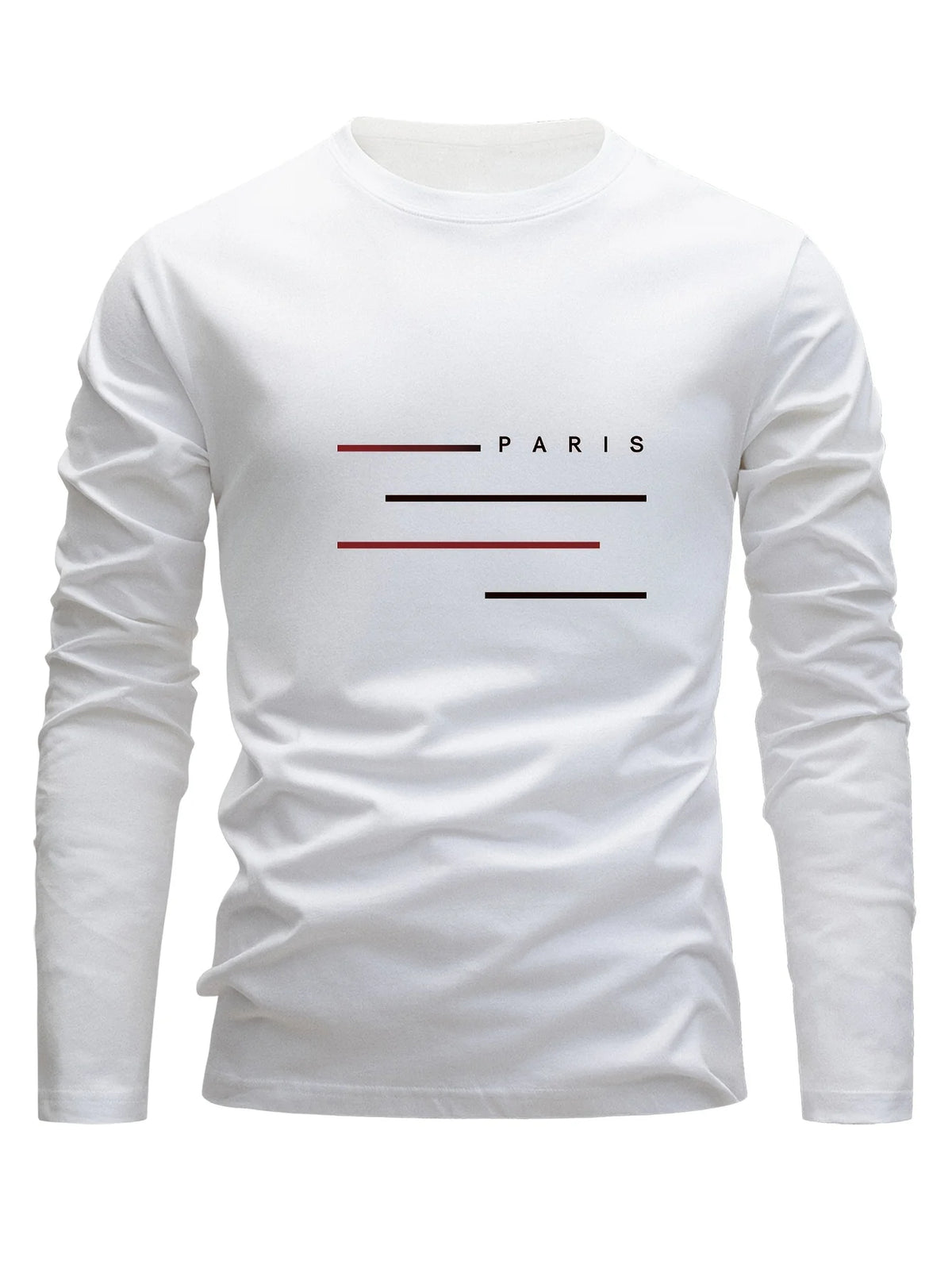 100% cotton men's long sleeved round neck loose Paris letter printed autumn and winter casual versatile T-shirt top