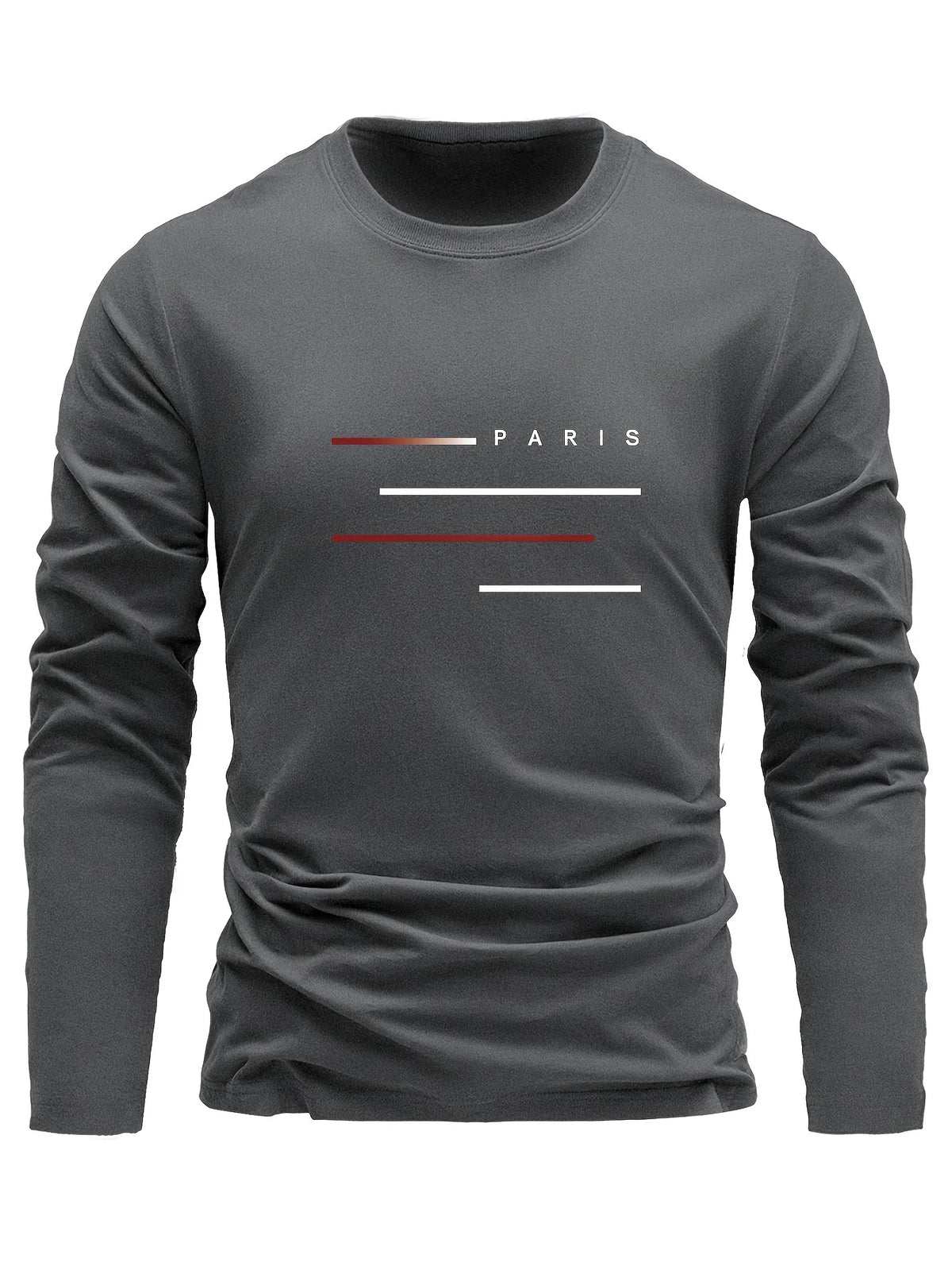 100% cotton men's long sleeved round neck loose Paris letter printed autumn and winter casual versatile T-shirt top