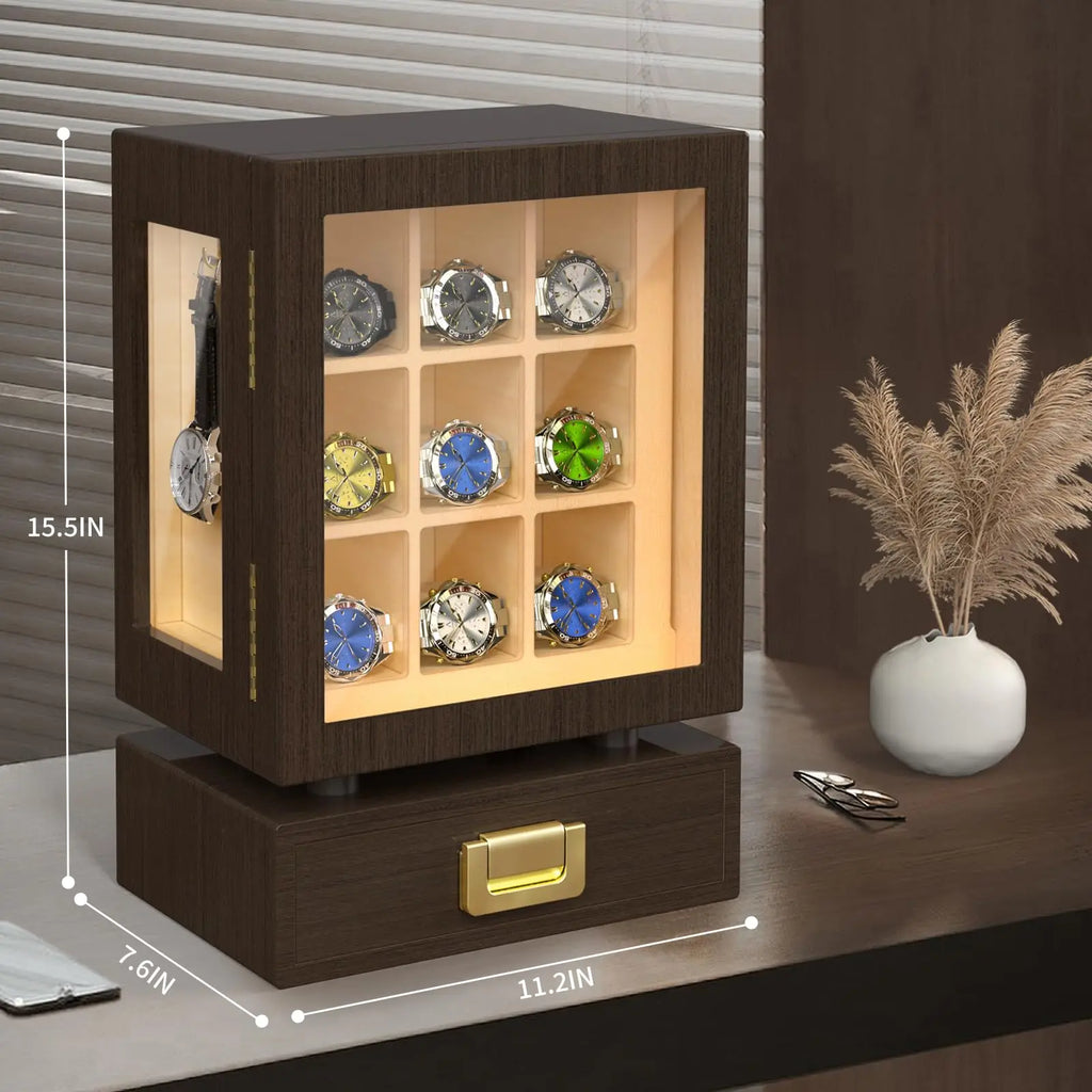 Custom Rectangle Wooden Watch Storage Box Solid Walnut Display Case Drawer Waterproof Large Capacity Modern Watch Organizer For