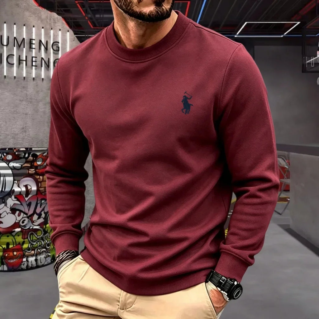 Soft cotton high-end brand men's long sleeved round neck T-shirt autumn fashion embroidered loose Korean sweatshirt casual top