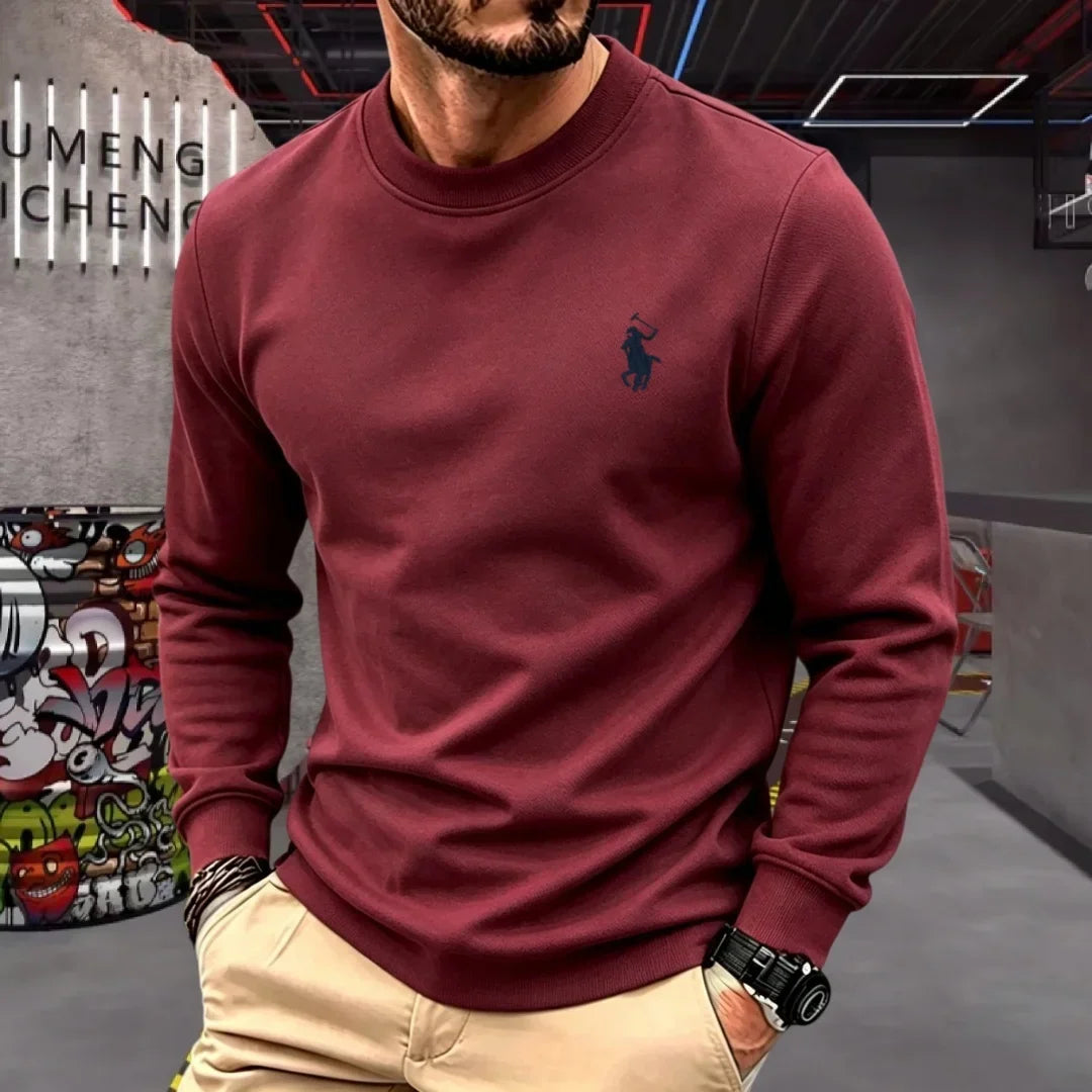 Soft cotton high-end brand men's long sleeved round neck T-shirt autumn fashion embroidered loose Korean sweatshirt casual top